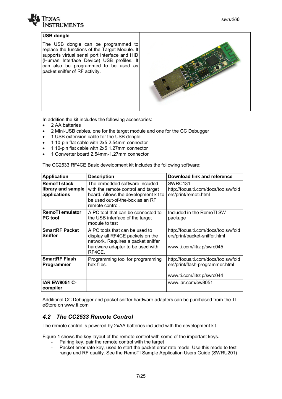 2 the cc2533 remote control, Cc2533 r, Emote | Ontrol | Texas Instruments CC2533 User Manual | Page 7 / 26