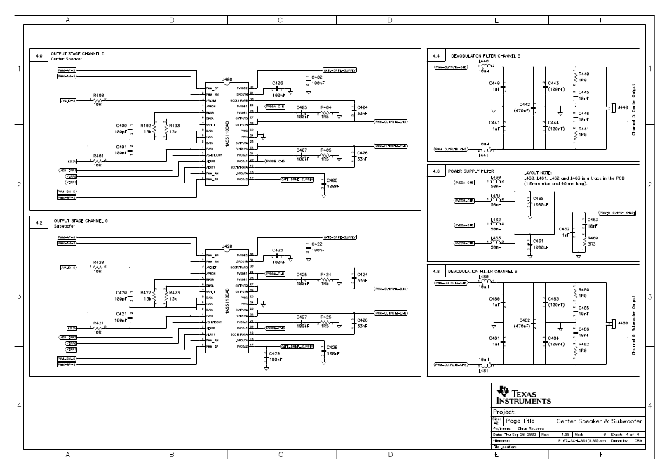 Center speaker & subwoofer | Texas Instruments TAS5110D6REF User Manual | Page 31 / 45