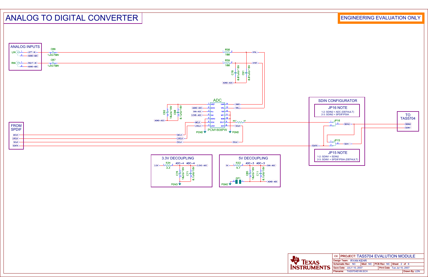 Analog to digital converter, Engineering evaluation only | Texas Instruments TA5704EVM User Manual | Page 21 / 27