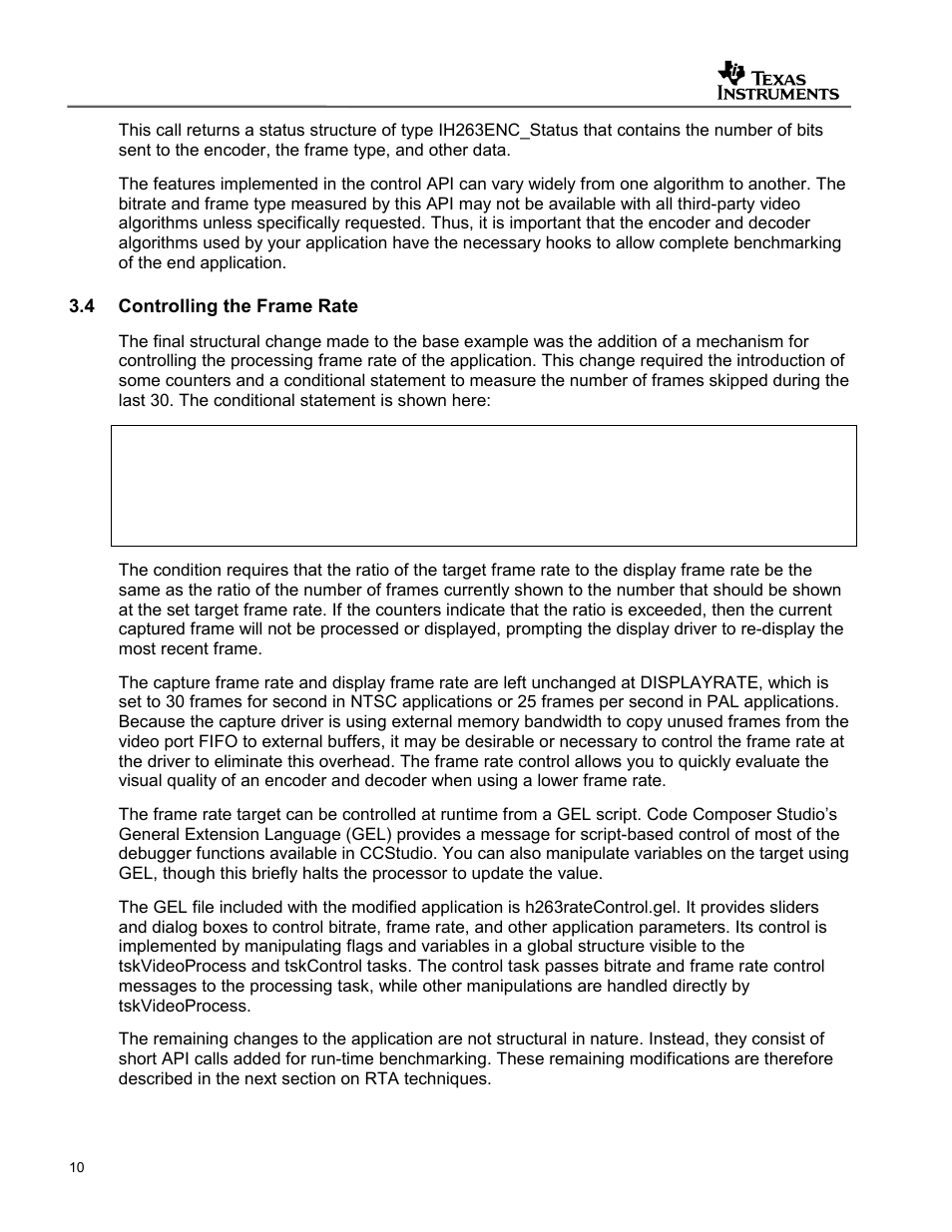 Controlling the frame rate | Texas Instruments SPRAA56 User Manual | Page 10 / 29