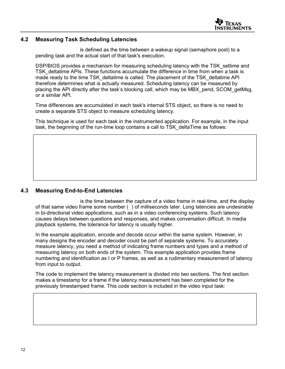 Measuring task scheduling latencies, Measuring end-to-end latencies | Texas Instruments SPRAA56 User Manual | Page 12 / 29