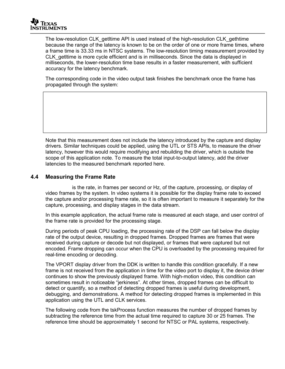 Measuring the frame rate | Texas Instruments SPRAA56 User Manual | Page 13 / 29