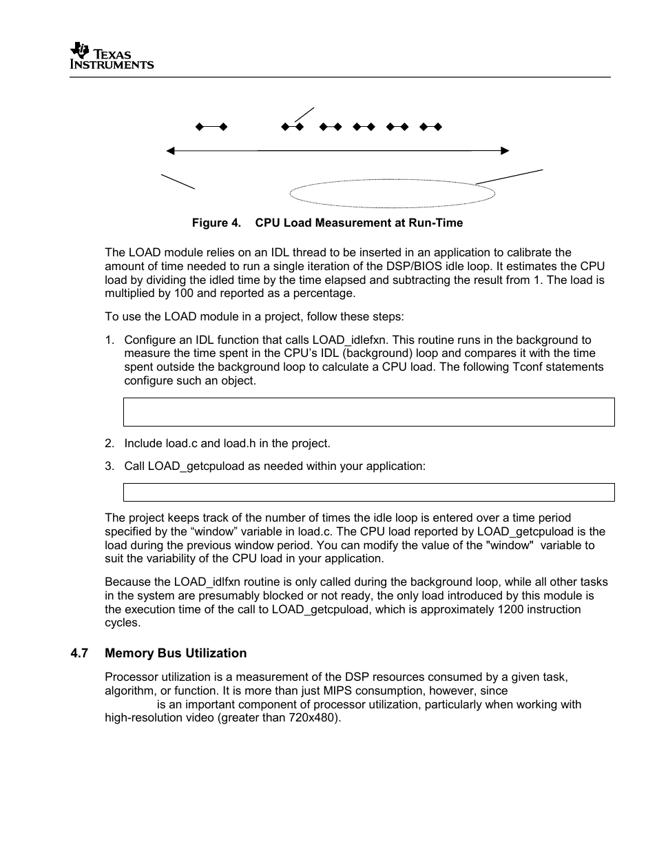 Memory bus utilization, Figure 4, Cpu load measurement at run-time | Texas Instruments SPRAA56 User Manual | Page 15 / 29