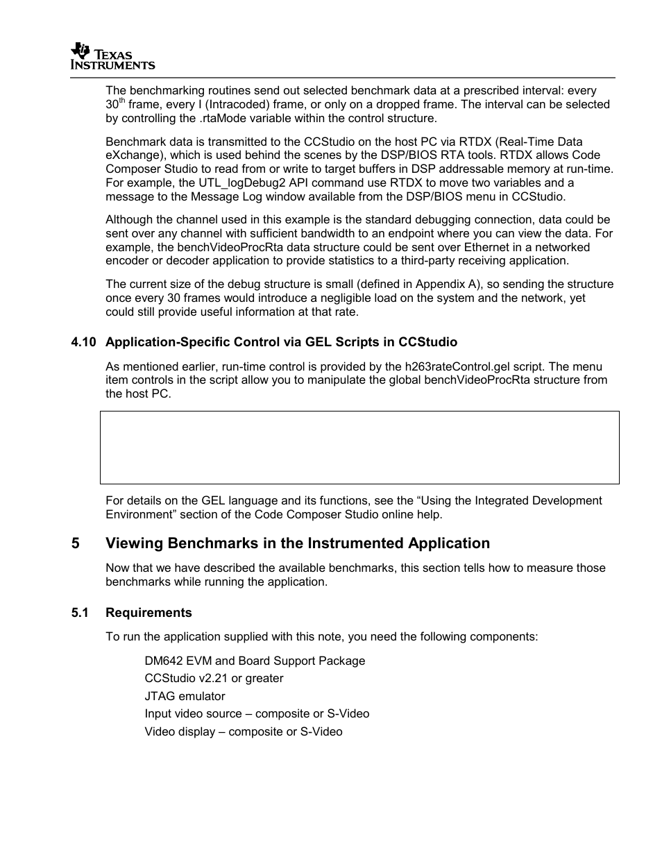 Viewing benchmarks in the instrumented application, Requirements | Texas Instruments SPRAA56 User Manual | Page 19 / 29