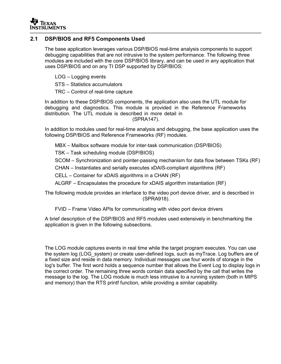 Dsp/bios and rf5 components used | Texas Instruments SPRAA56 User Manual | Page 5 / 29