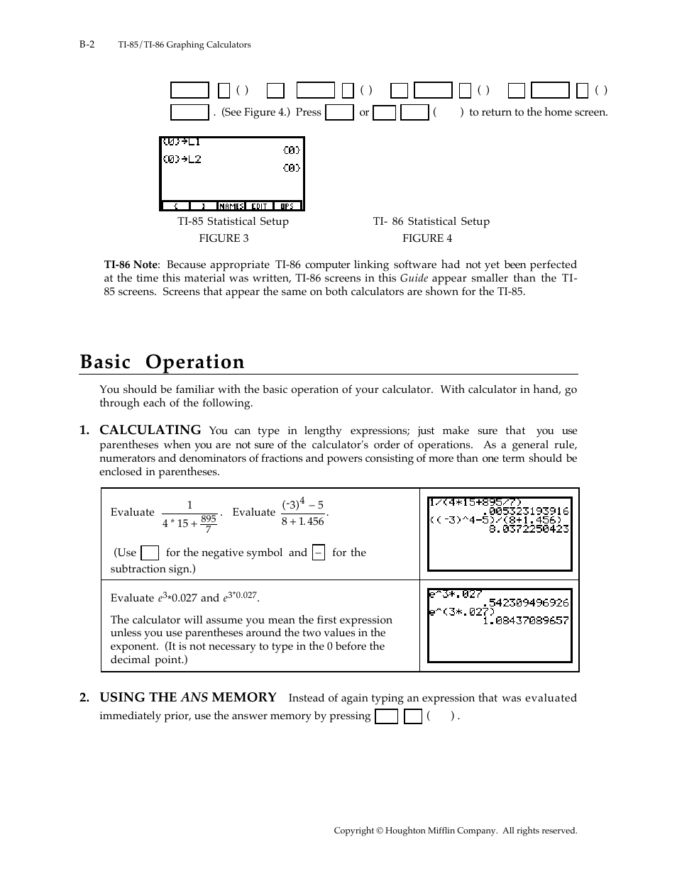 Basic operation | Texas Instruments TI-85 User Manual | Page 2 / 29