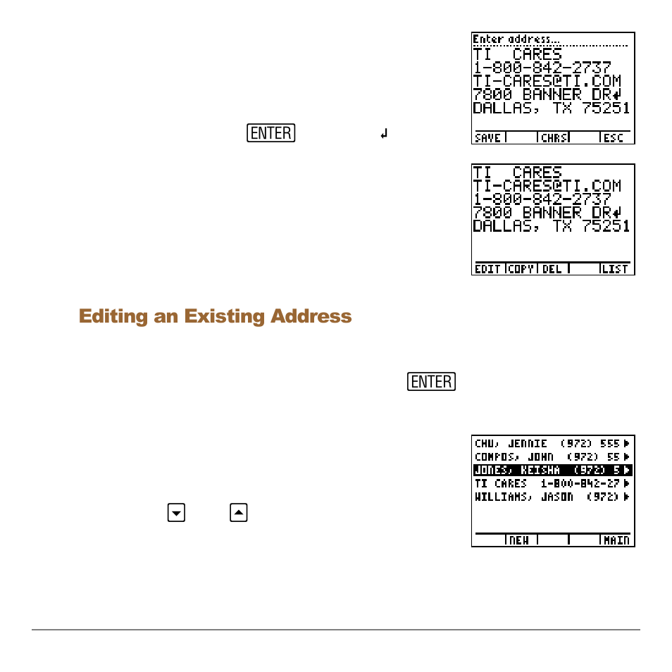 Editing an existing address | Texas Instruments Organizer for the TI-83 Plus User Manual | Page 11 / 44