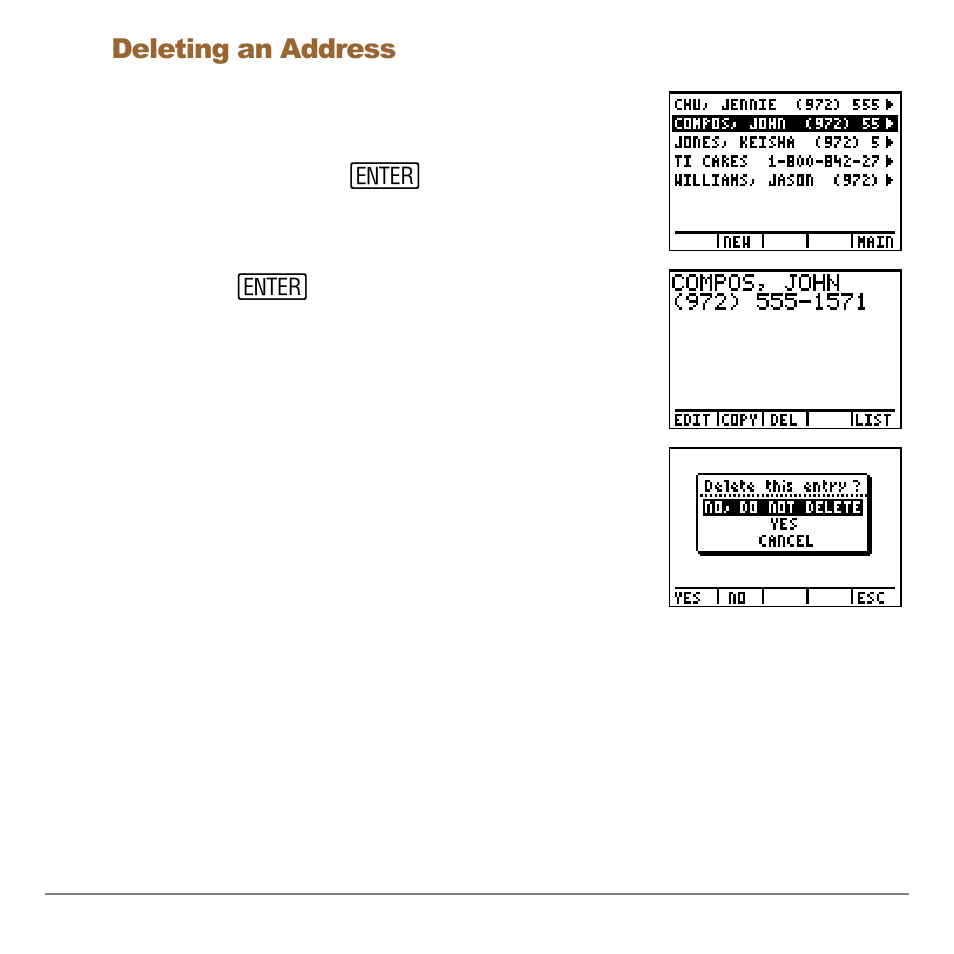 Deleting an address | Texas Instruments Organizer for the TI-83 Plus User Manual | Page 13 / 44