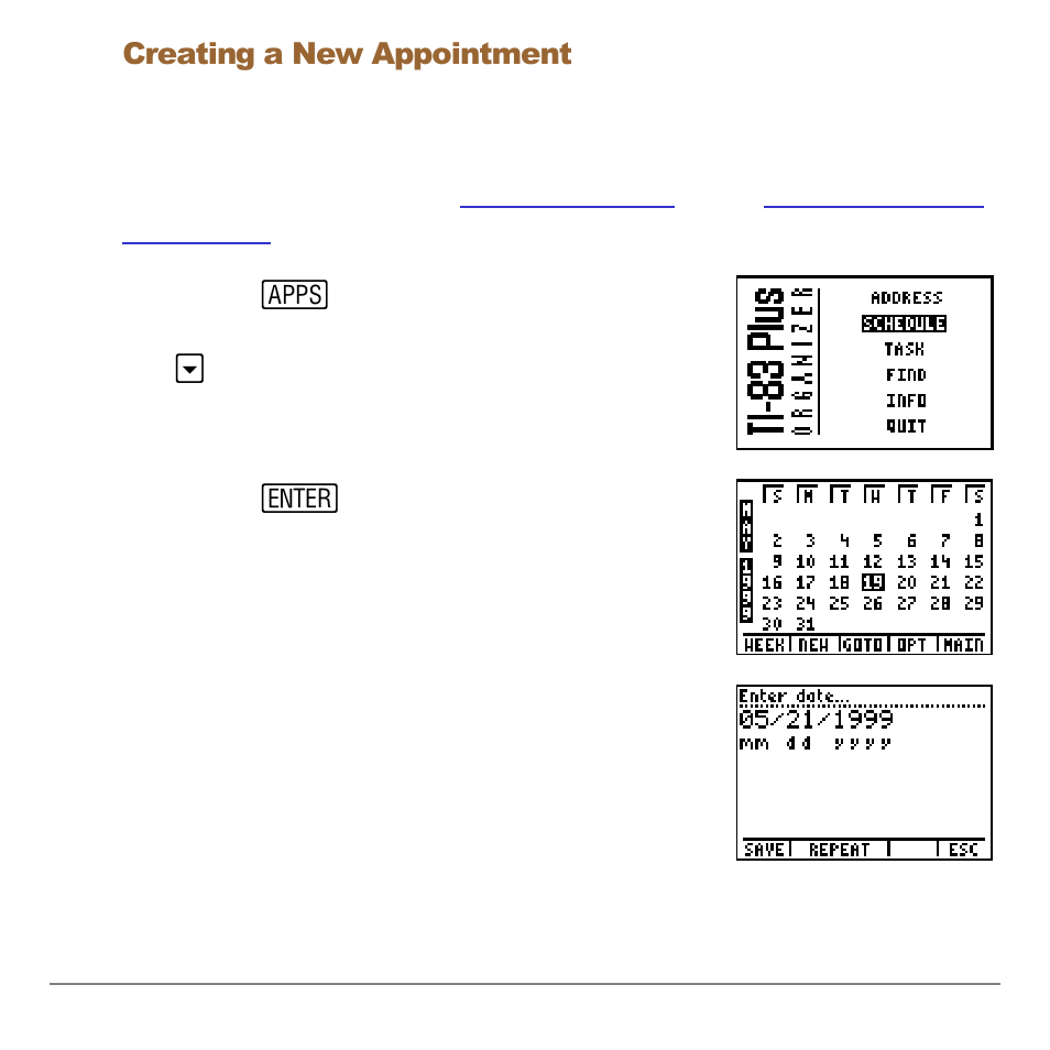 Creating a new appointment | Texas Instruments Organizer for the TI-83 Plus User Manual | Page 15 / 44