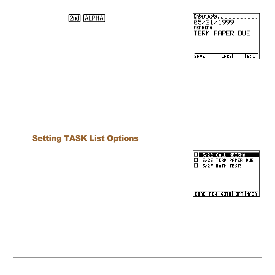 Setting task list options | Texas Instruments Organizer for the TI-83 Plus User Manual | Page 26 / 44