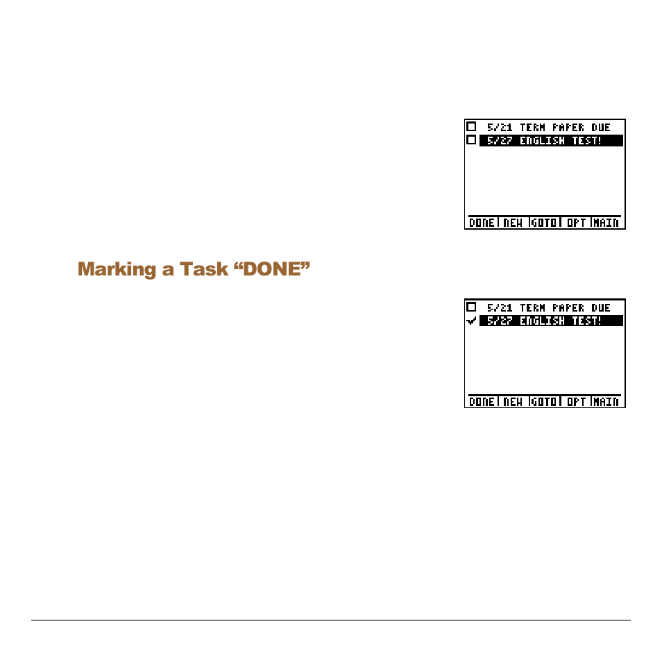 Marking a task “done | Texas Instruments Organizer for the TI-83 Plus User Manual | Page 29 / 44