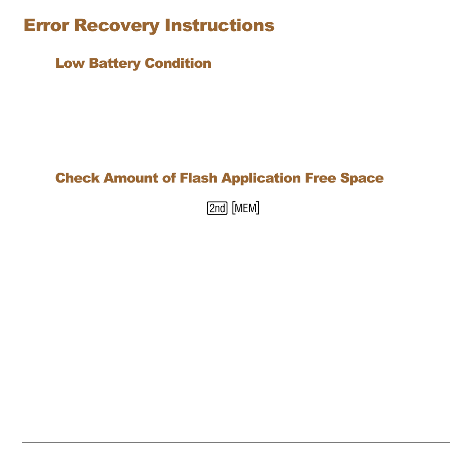 Error recovery instructions, Low battery condition, Check amount of flash application free space | Error recovery | Texas Instruments Organizer for the TI-83 Plus User Manual | Page 36 / 44