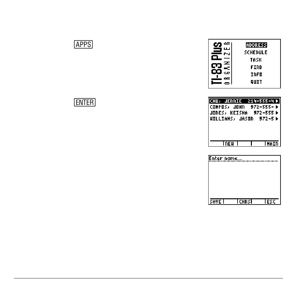 Creating and saving a new address | Texas Instruments Organizer for the TI-83 Plus User Manual | Page 9 / 44