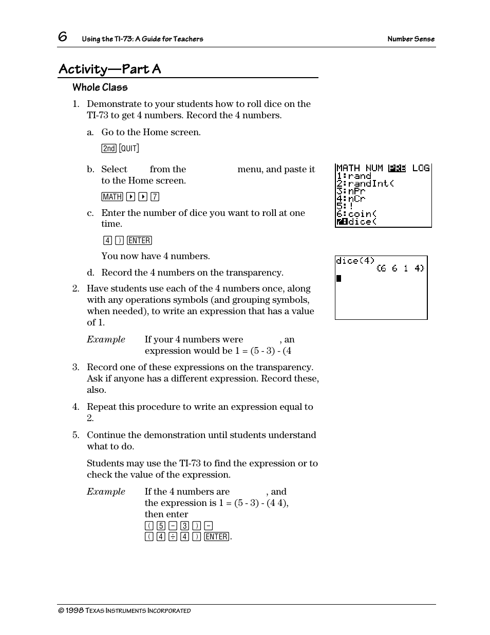 Activity, Part a, Whole class | Texas Instruments TI-73 User Manual | Page 11 / 86