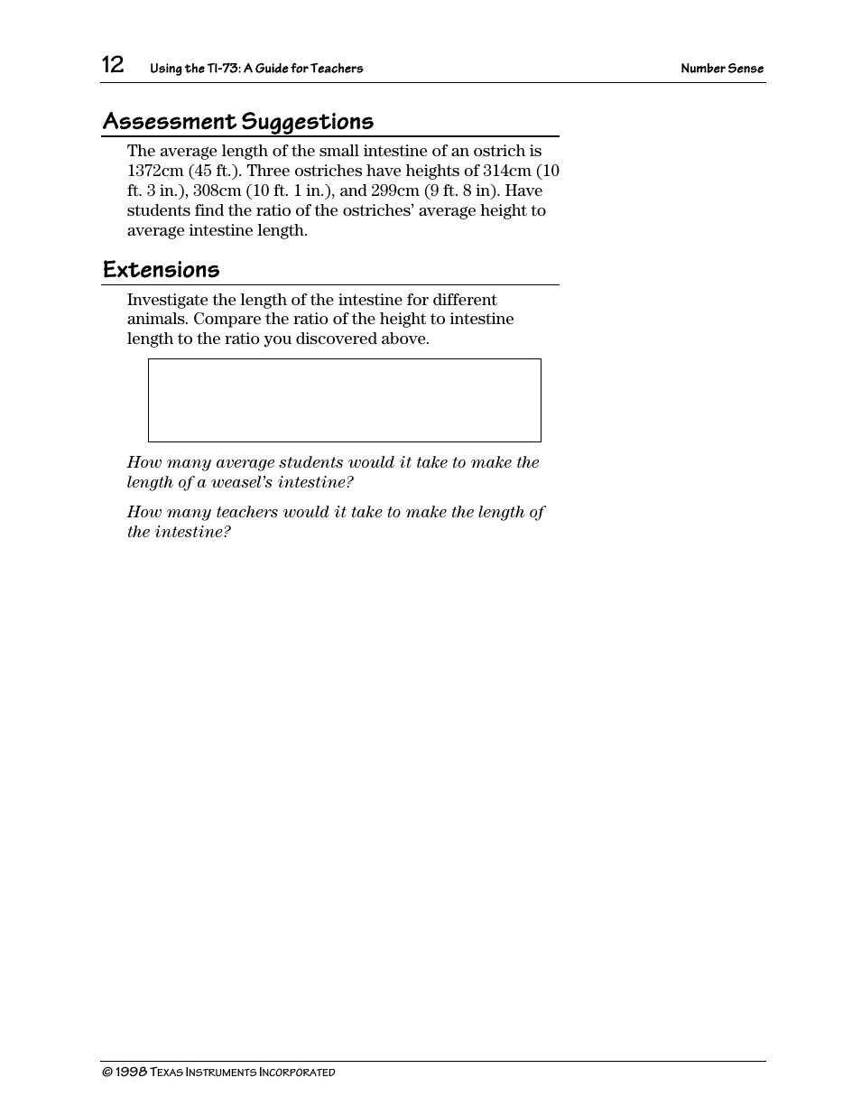 Assessment suggestions, Extensions | Texas Instruments TI-73 User Manual | Page 17 / 86