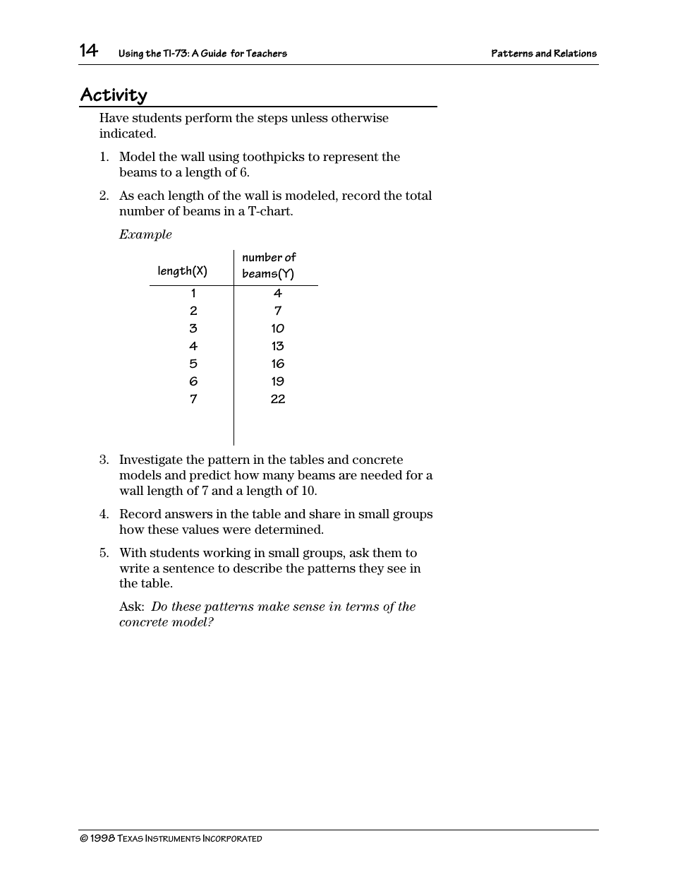 Activity | Texas Instruments TI-73 User Manual | Page 19 / 86