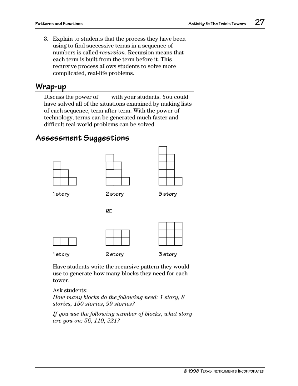 Wrap-up, Assessment suggestions | Texas Instruments TI-73 User Manual | Page 32 / 86