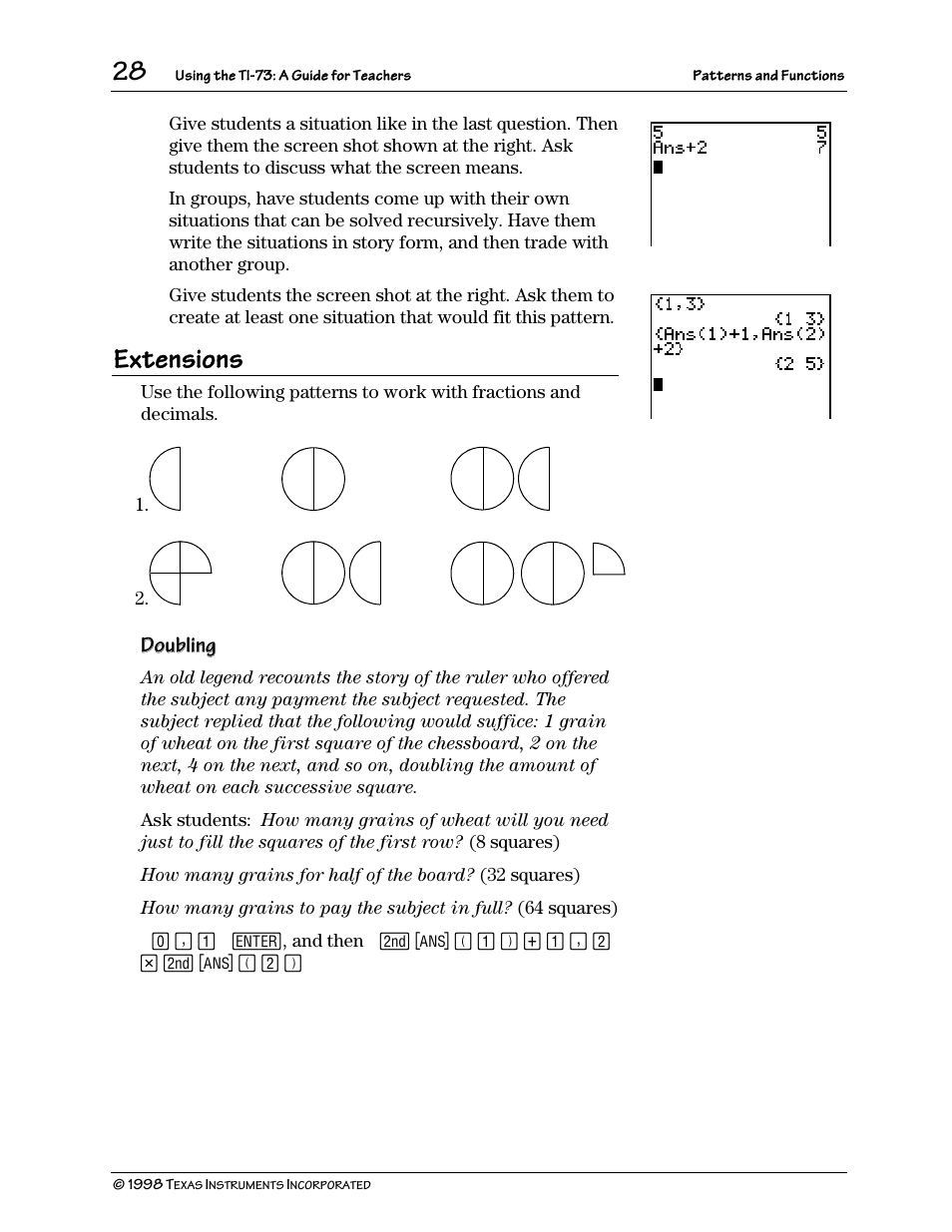 Extensions, Doubling | Texas Instruments TI-73 User Manual | Page 33 / 86