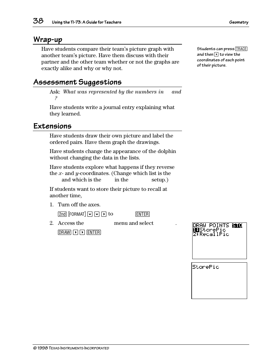 Wrap-up, Assessment suggestions, Extensions | Texas Instruments TI-73 User Manual | Page 43 / 86