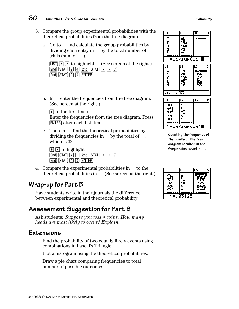 Wrap-up for part b, Assessment suggestion for part b, Extensions | Texas Instruments TI-73 User Manual | Page 65 / 86