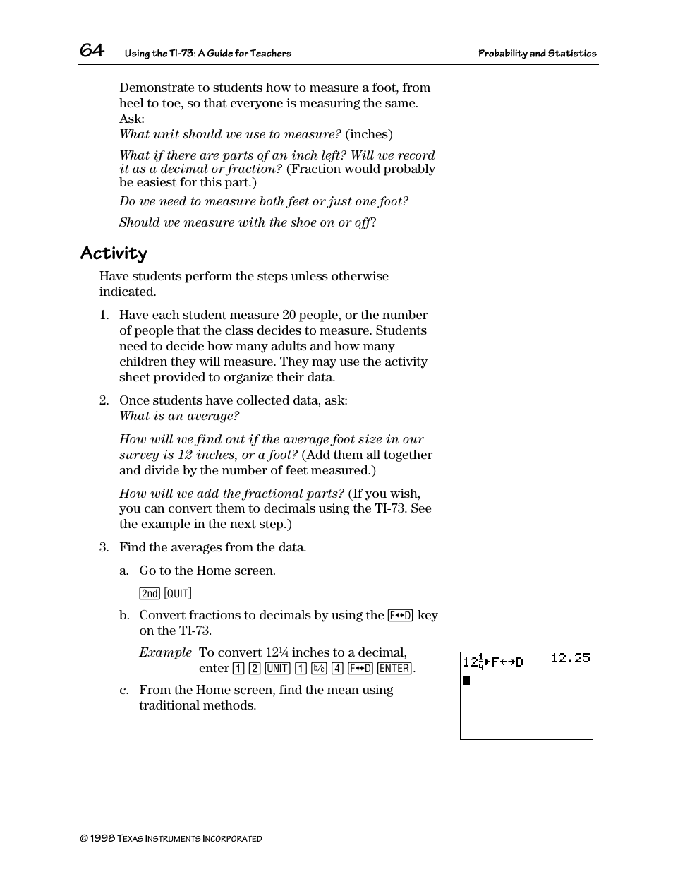 Activity | Texas Instruments TI-73 User Manual | Page 69 / 86