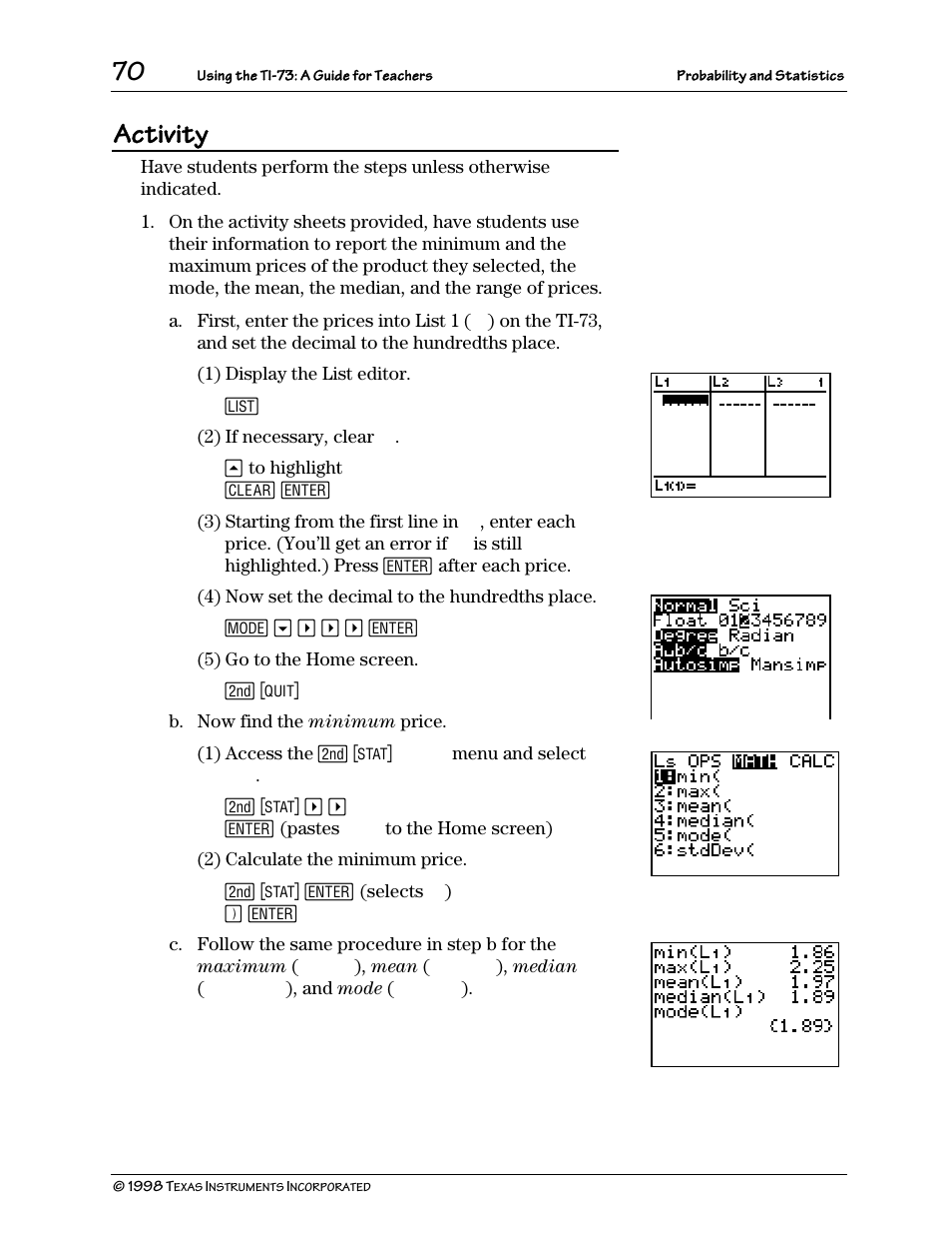 Activity | Texas Instruments TI-73 User Manual | Page 75 / 86