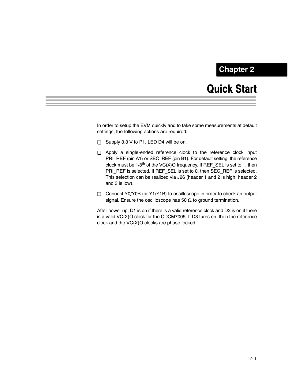 Quick start, Chapter 2 | Texas Instruments CDCM7005 User Manual | Page 10 / 34