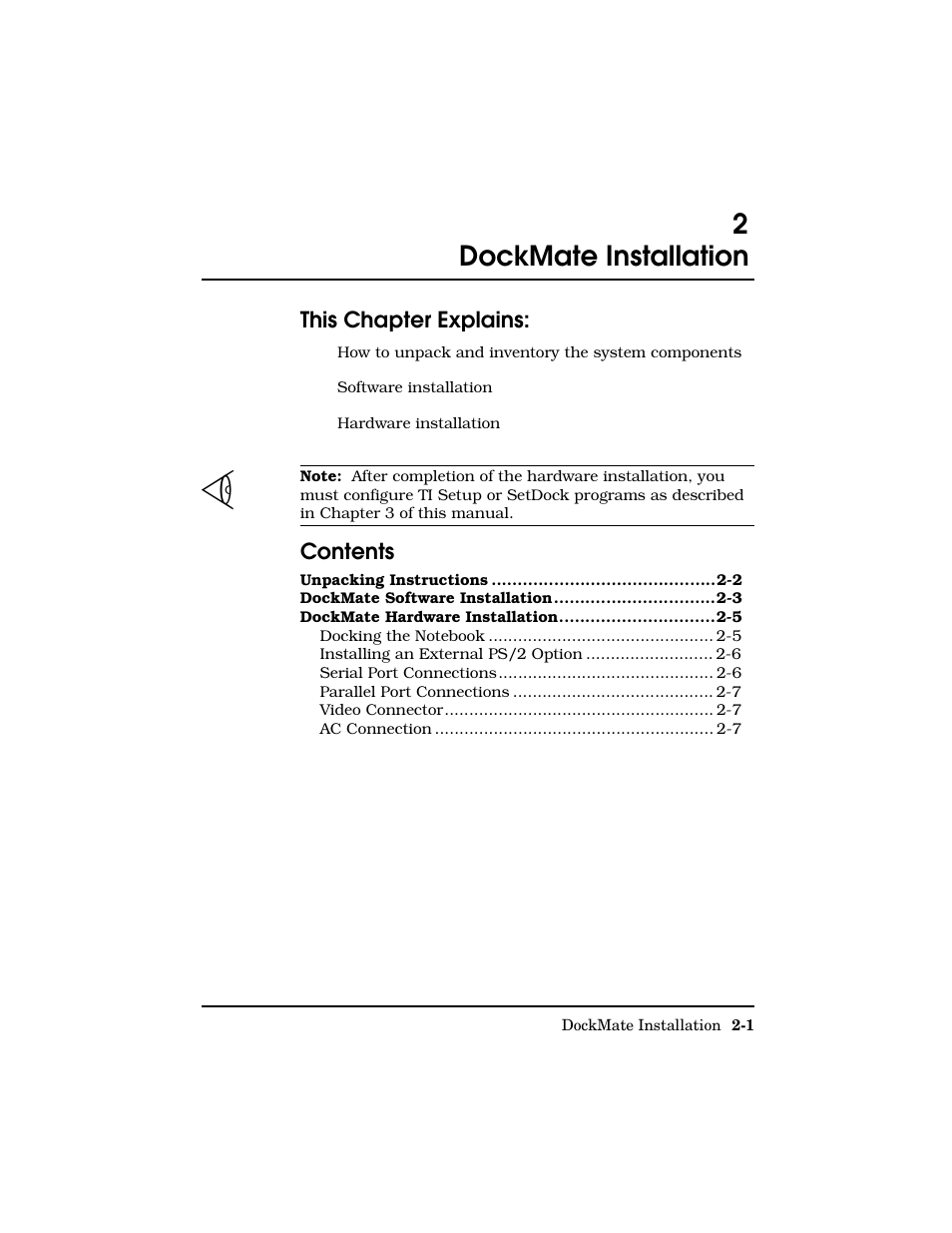 Dockmate installation, Chapter 2 dockmate installation, 2dockmate installation | Texas Instruments Adpater User Manual | Page 10 / 37