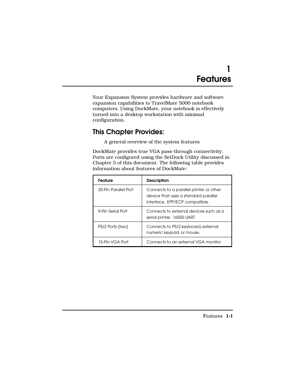 Features, Chapter 1 features, 1features | This chapter provides | Texas Instruments Adpater User Manual | Page 8 / 37