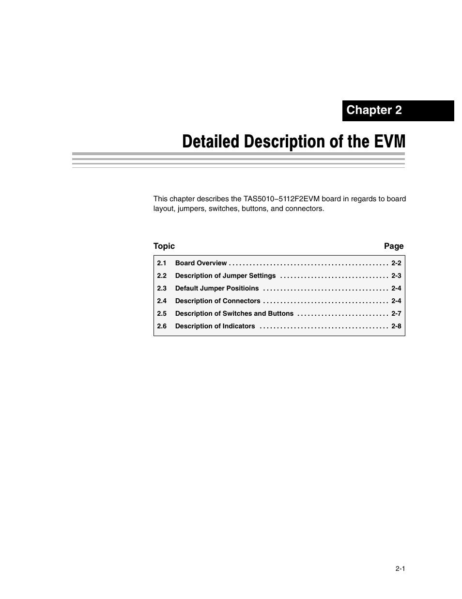 Detailed description of the evm, Chapter 2 | Texas Instruments SLEU056 User Manual | Page 13 / 26