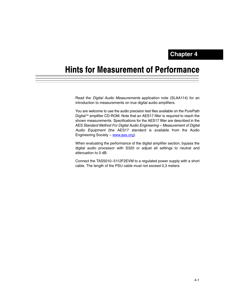 Hints for measurement of performance, Chapter 4 | Texas Instruments SLEU056 User Manual | Page 25 / 26