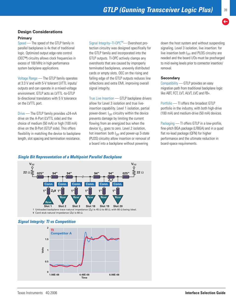 Gtlp (gunning transceiver logic plus), Design considerations | Texas Instruments TECHNOLOGY FOR INNOVATORS 4Q 2006 User Manual | Page 39 / 49