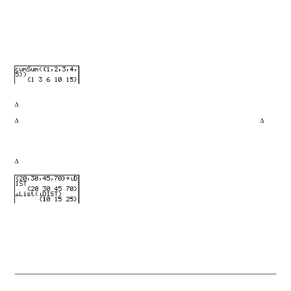 Cumsum, List, Select | Texas Instruments TI-84 User Manual | Page 266 / 696
