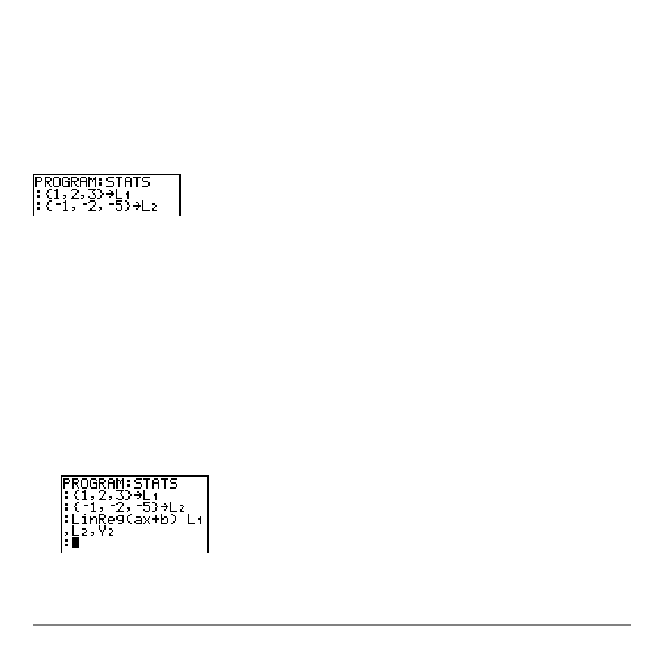 Statistical analysis in a program, Entering stat data, Statistical calculations | Texas Instruments TI-84 User Manual | Page 320 / 696