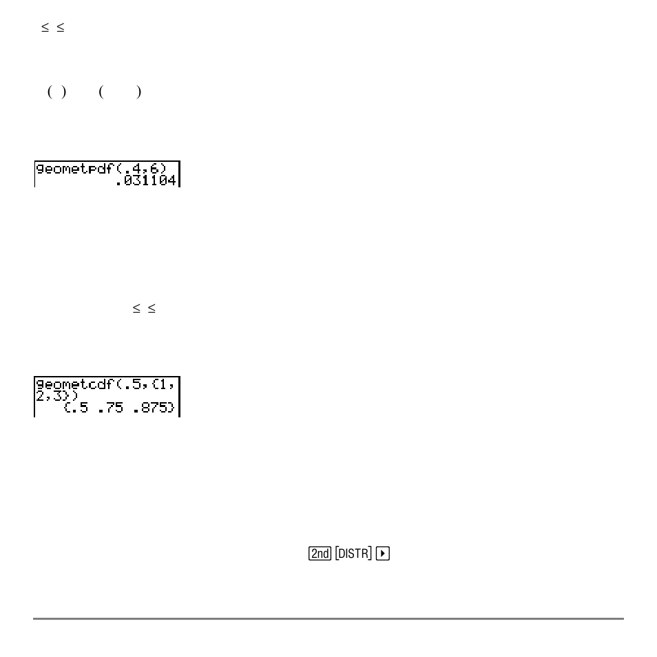 Geometcdf, Distribution shading, Distr draw menu | Texas Instruments TI-84 User Manual | Page 385 / 696