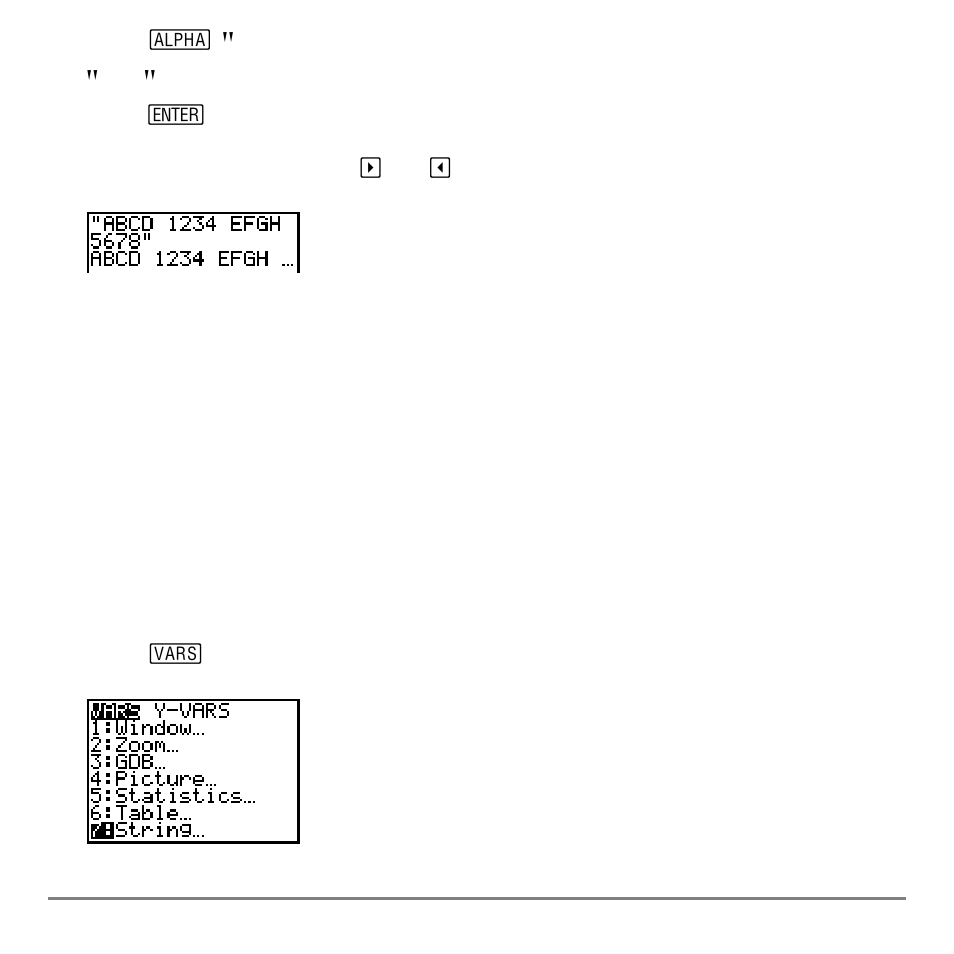 Storing strings to string variables, String variables | Texas Instruments TI-84 User Manual | Page 417 / 696