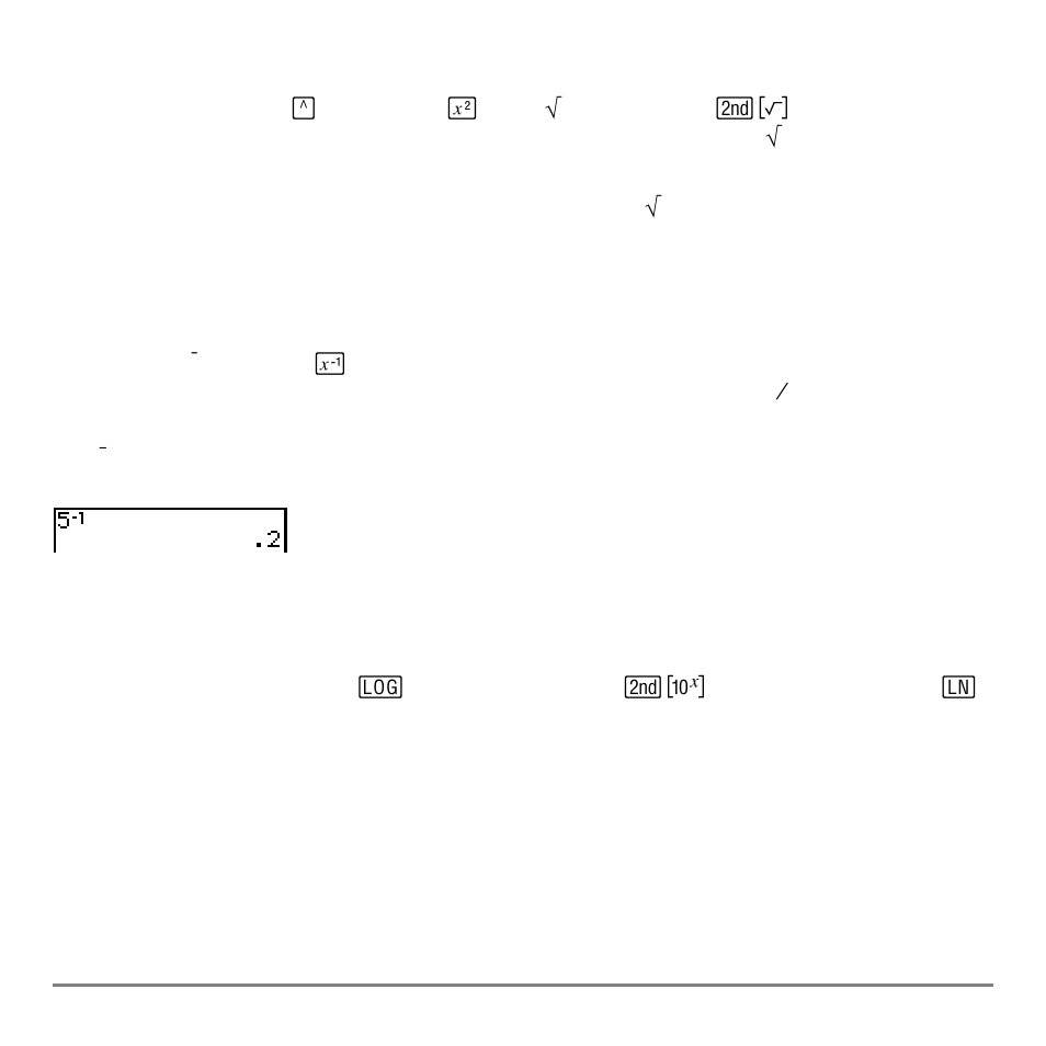 Power, square, square root, Inverse, Log(, 10^(, ln | Texas Instruments TI-84 User Manual | Page 57 / 696