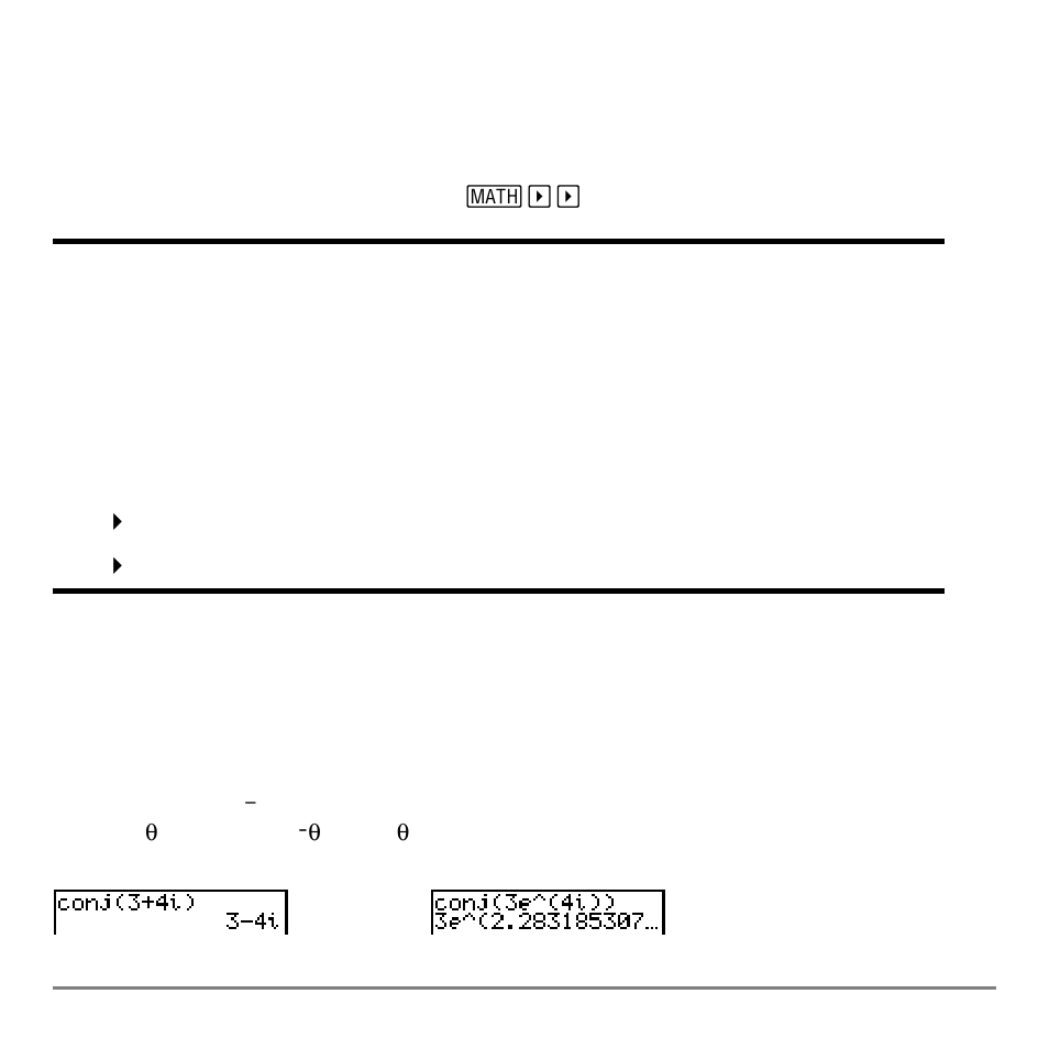 Math cpx (complex) operations, Math cpx menu, Conj | Texas Instruments TI-84 User Manual | Page 79 / 696