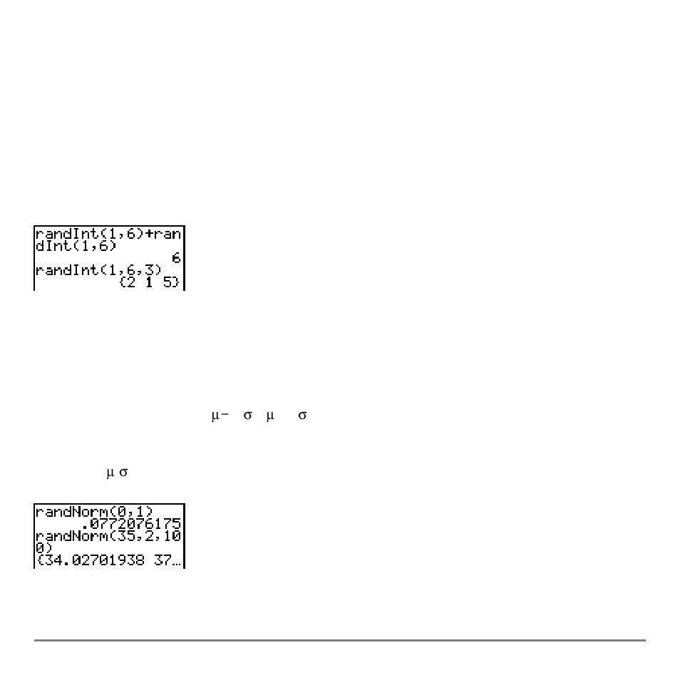 Randint, Randnorm | Texas Instruments TI-84 User Manual | Page 85 / 696