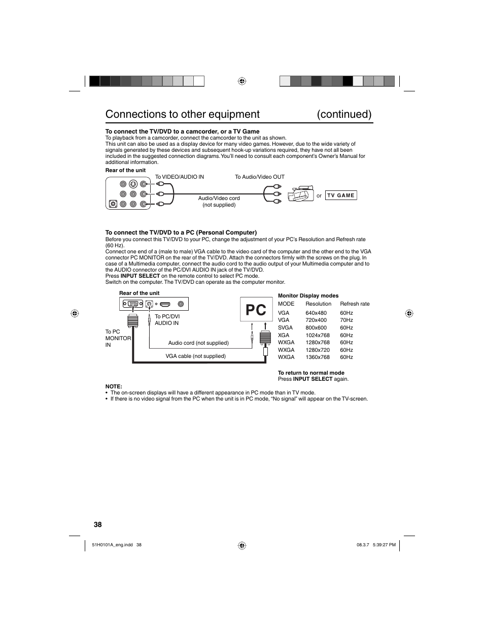 Connections to other equipment (continued) | TTE Technology L22HD32D User Manual | Page 38 / 44