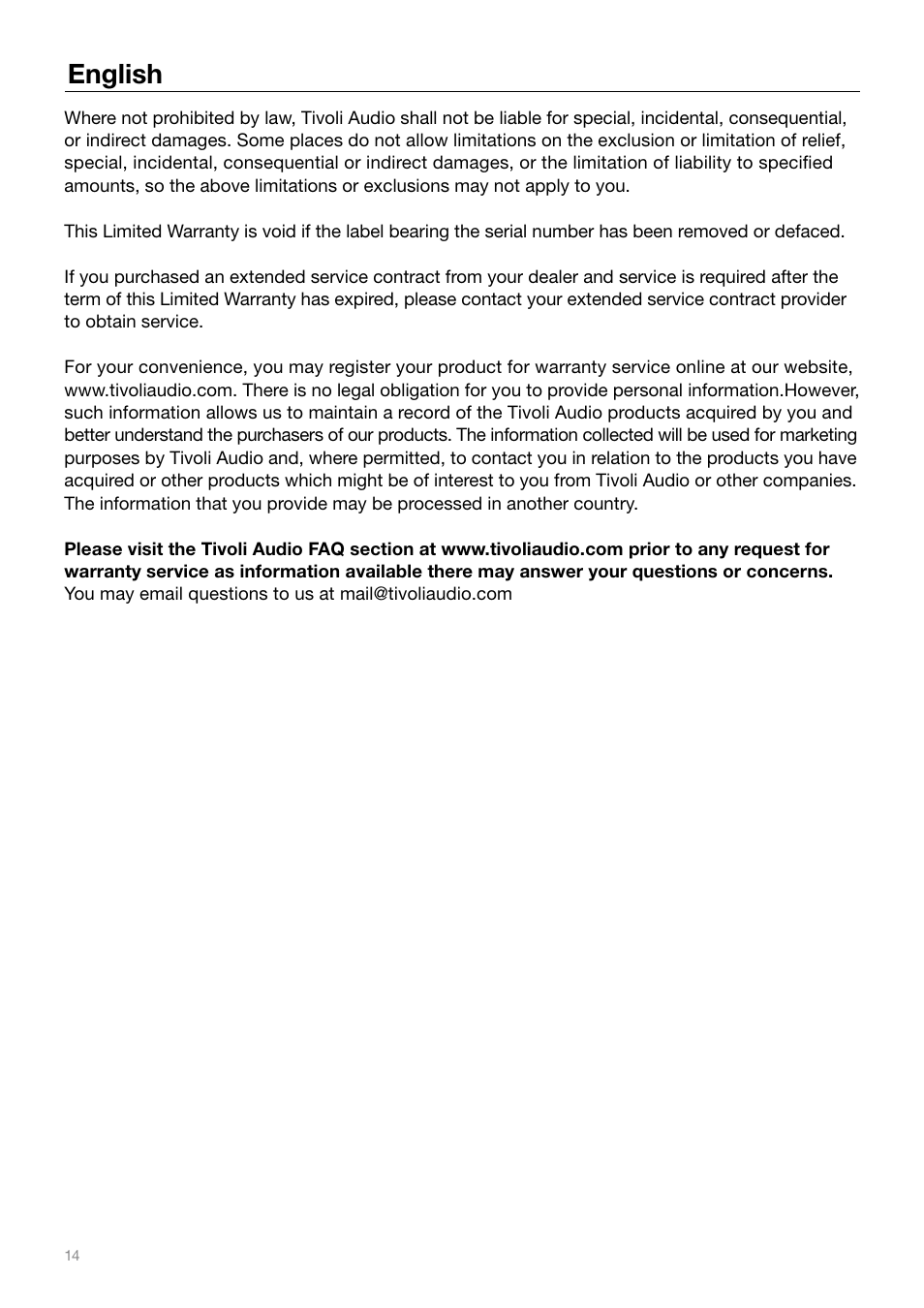 English | Tivoli Audio IYIYI User Manual | Page 14 / 56