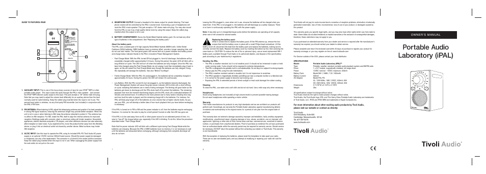 Tivoli Audio Portable Audio Laboratory IPAL User Manual | 2 pages