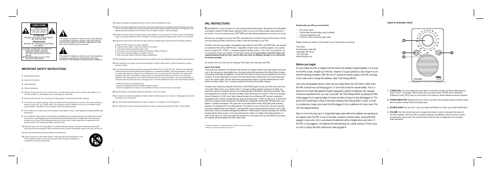 Important safety instructions, Ipal instructions c, Before you begin | Caution, Ipal | Tivoli Audio Portable Audio Laboratory IPAL User Manual | Page 2 / 2