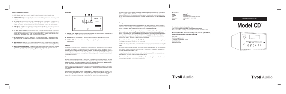 Tivoli Audio CD User Manual | 2 pages