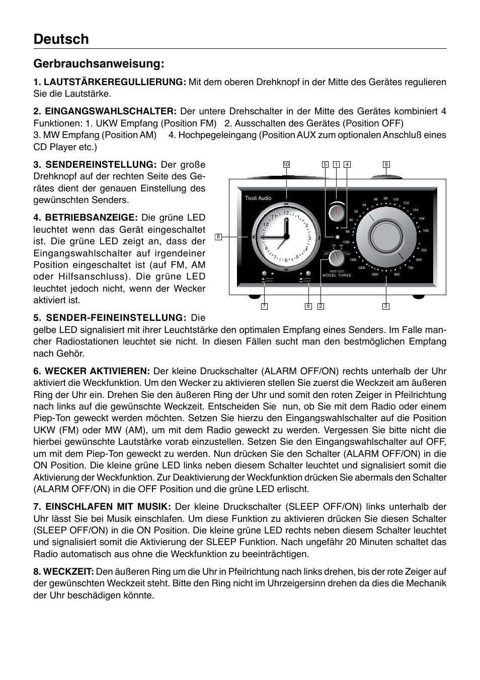Deutsch, Gerbrauchsanweisung | Tivoli Audio Model Three User Manual | Page 10 / 28