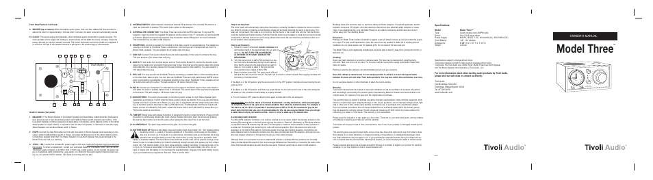 Tivoli Audio Three User Manual | 2 pages