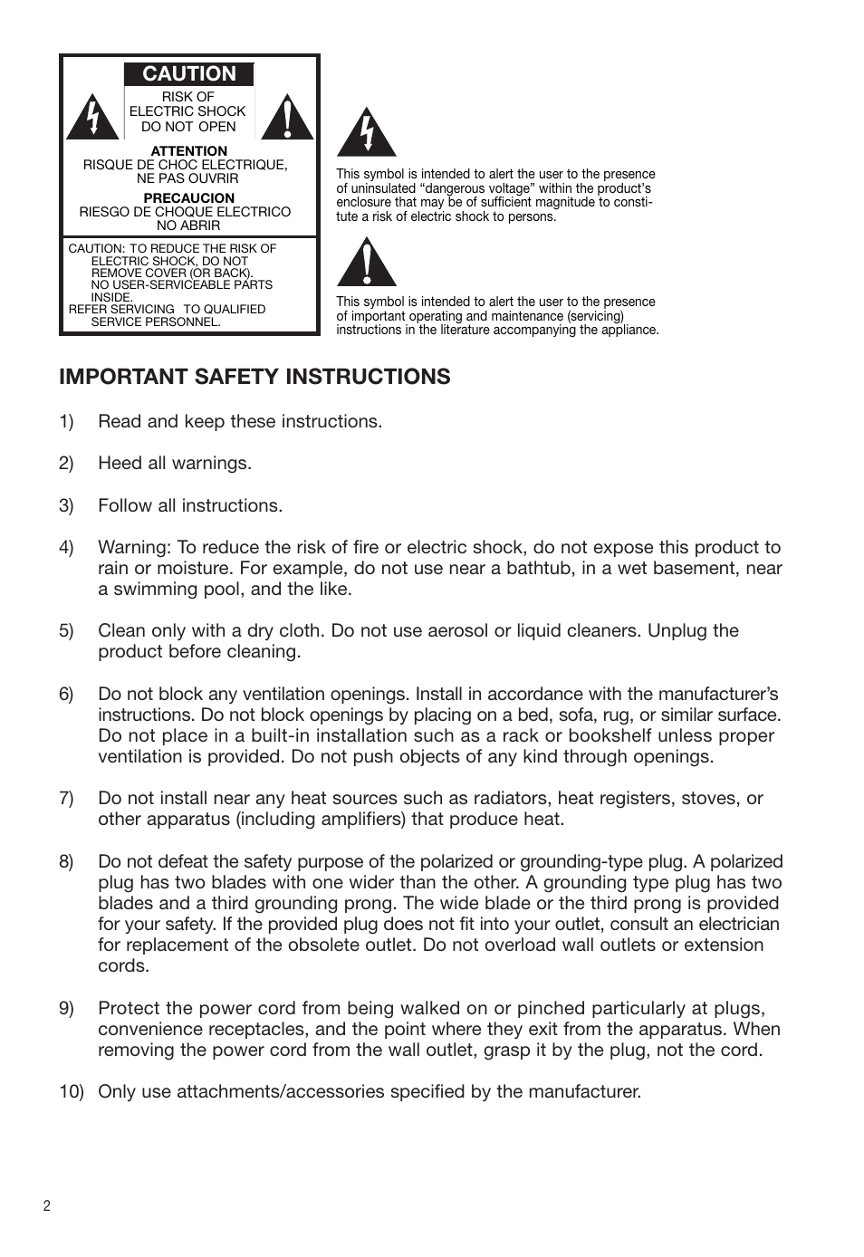 Important safety instructions, Caution | Tivoli Audio Dual Alarm Speaker User Manual | Page 2 / 12