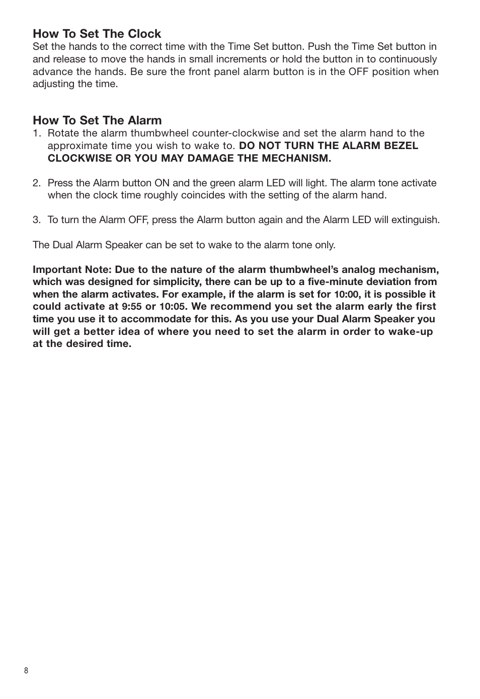 How to set the clock, How to set the alarm | Tivoli Audio Dual Alarm Speaker User Manual | Page 8 / 12