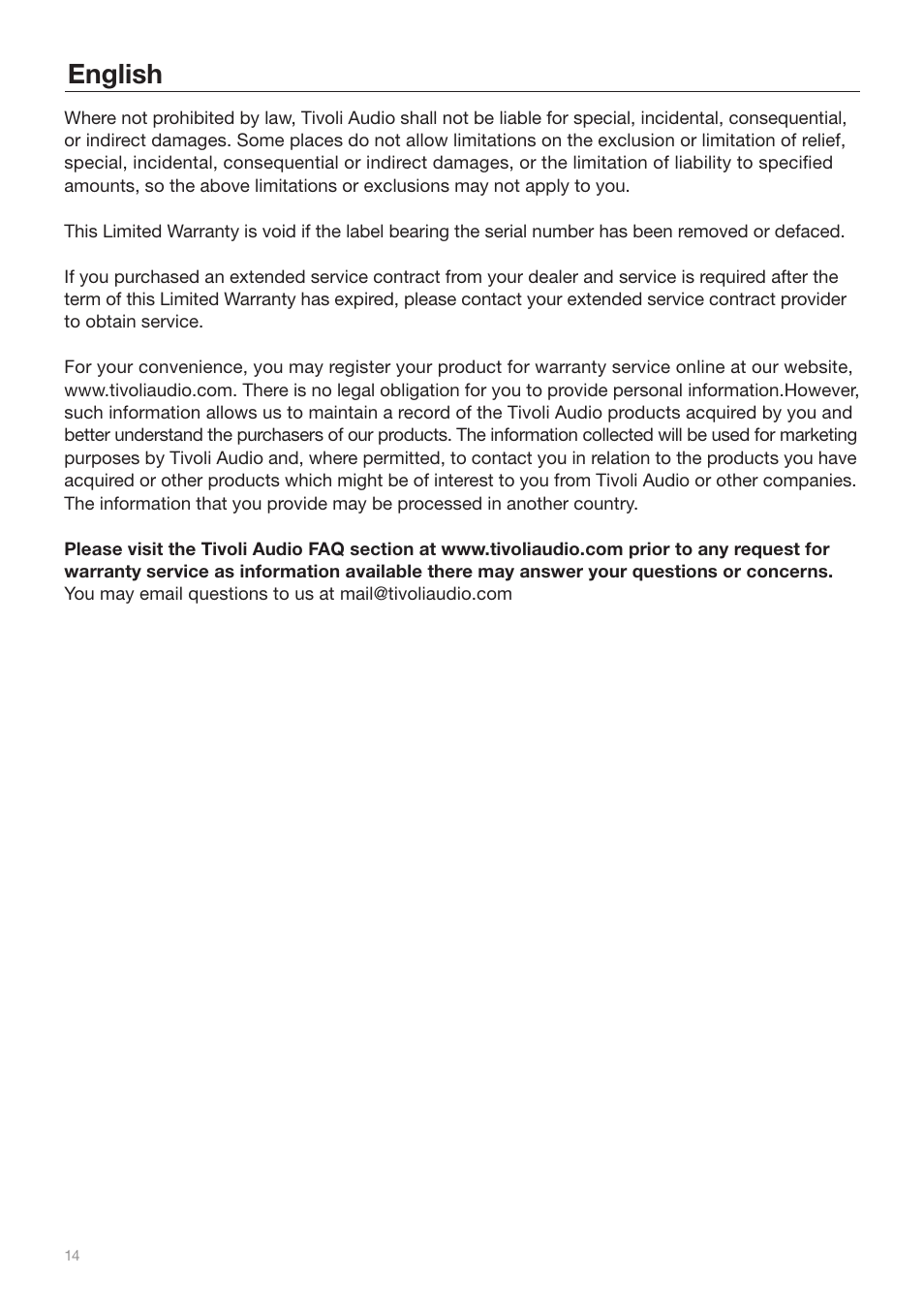 English | Tivoli Audio iYiYi Sound System User Manual | Page 14 / 56