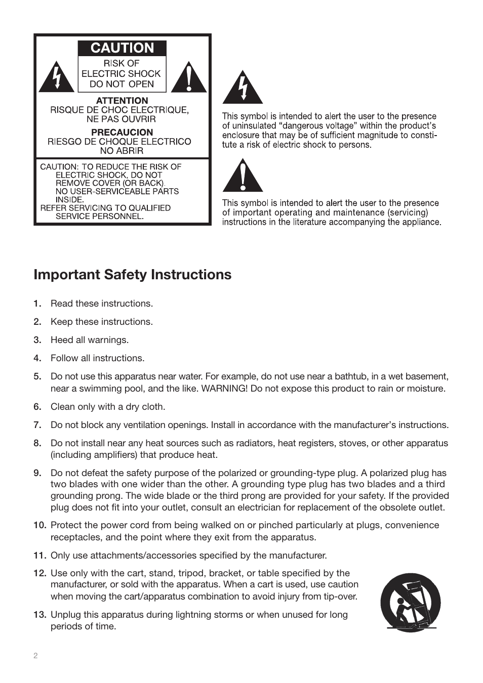 Important safety instructions | Tivoli Audio iYiYi Sound System User Manual | Page 2 / 56